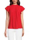 Nanette Lepore Women's Solid Ruffle Pleated Top In Poppy Red