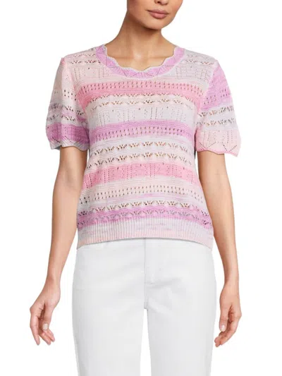 Nanette Lepore Women's Striped Short Sleeve Sweater In Pink Lilac