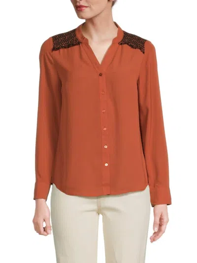 Nanette Lepore Women's Tweed Trim Splitneck Shirt In Arabian Spice