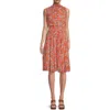 Nanette Lepore Floral Allover Pleated Midi Dress In Orange In Orange
