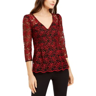 Nanette Lepore Womens Lace V-neck Peplum Top In Red