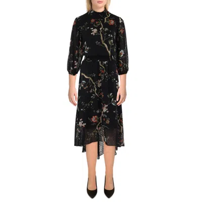 Nanette Lepore Womens Swiss Dot Floral Print Midi Dress In Red