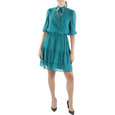 Nanette Lepore Womens Tie Neck Short Mini Dress In Blue