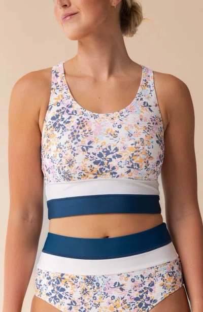 Nani Cut Back Crop Swim Top In Caspian Ribbed