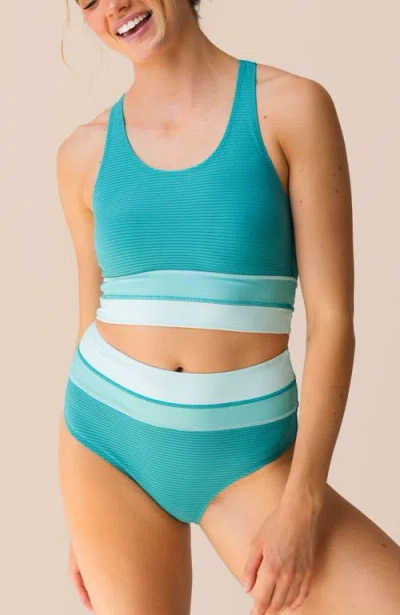 Nani Cut Back Crop Swim Top In Seablue Ribbed