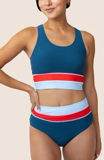 Nani Cut Back Crop Swim Top In Valor Ribbed