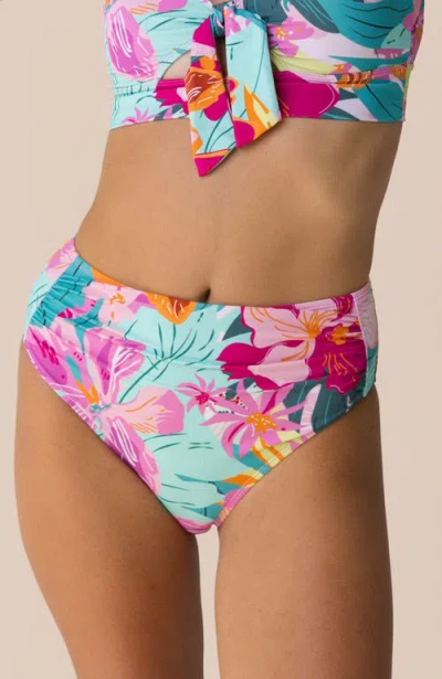 Nani High Leg Ruched Swim Bottom In Multi