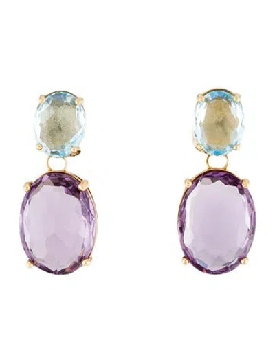 Pre-owned Nanis 18k Amethyst, Topaz & Diamond Drop Earrings In Multi