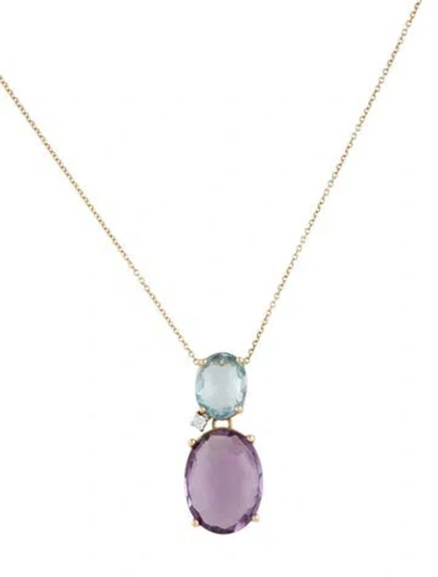Pre-owned Nanis 18k Amethyst, Topaz & Diamond Pendant Necklace, 16.5" In Multi