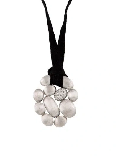Pre-owned Nanis 18k Diamond Oval Pebbles Pendant Cord Necklace, 42" In Black