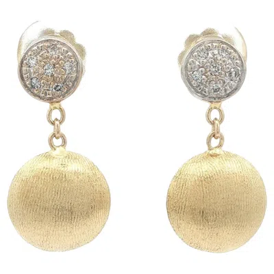 Pre-owned Nanis Elite Italian 18k Solid Gold Diamond Brushed Finish Dangle Drop Earrings In Multi