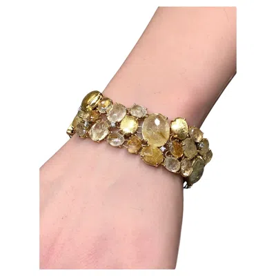 Pre-owned Nanis Ipanema 18k Rutilated Quartz Diamond Wide Cuff Italian Bracelet 6.50” In Multi