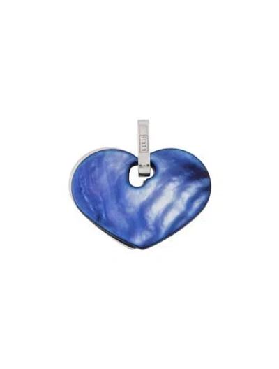 Pre-owned Nanis Mother Of Pearl Heart Pendant, 1.25" In Blue