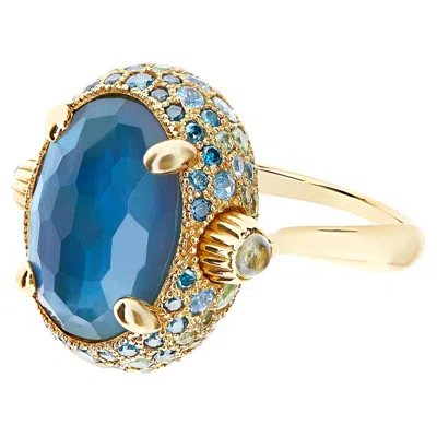 Pre-owned Nanis Reverse Double-face Ring With Blue Diamonds And Topaz