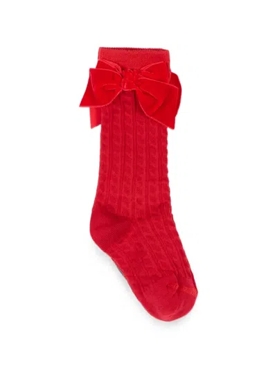 Nanán Babies' Bow-detail Cable-knit Socks In Red