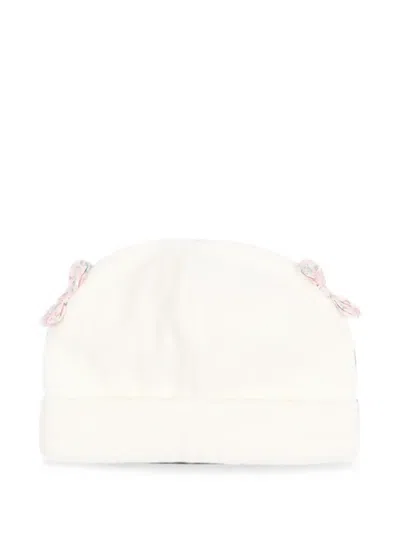 Nanán Babies' Bow-detail Ribbed Beanie Hat In 白色