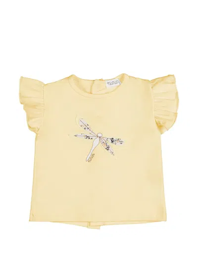 Nanán Babies' Dragonfly-appliqué Ruffled T-shirt In Yellow