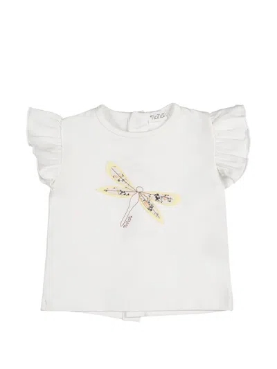 Nanán Babies' Dragonfly-patch Ruffled T-shirt In White