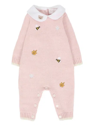 Nanán Babies' Embroidered-collar Knitted Romper In Pink
