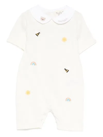 Nanán Babies' Embroidered Collared Shorties In White