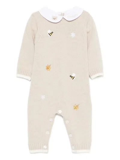 Nanán Babies' Embroidered Knitted Romper In Neutral