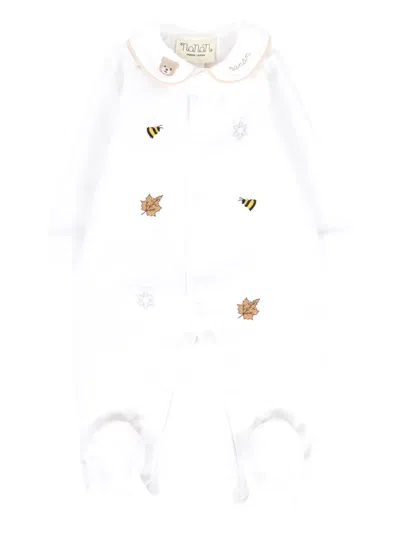 Nanán Babies' Embroidered Peter Pan Collar Pajamas In White
