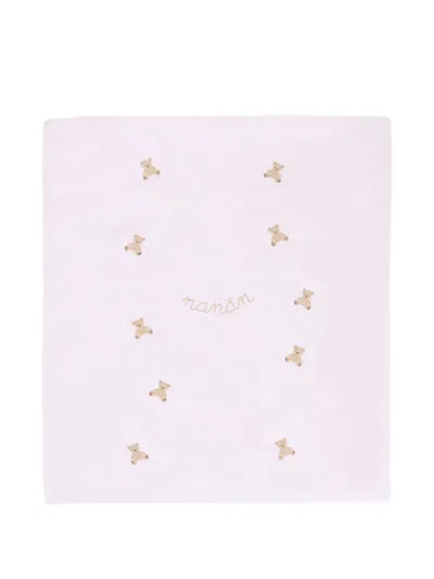 Nanán Embroidered Teddy Bear Blanket In Pink