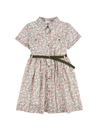Nanán Kids' Floral-print Belted Shirt Dress In Neutrals