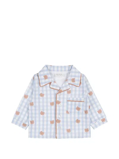 Nanán Babies' Gingham Bear-print Pajama Set In Blue