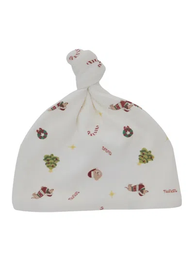 Nanán I26027 Christmas-embroidered Cotton Winter Hat In White