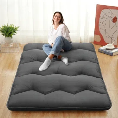 Nanán Japanese Futon Mattress Tatami Mat Floor Mattress Thicken Sleeping Mattress Foldable & Portable Roll In Dark Gray