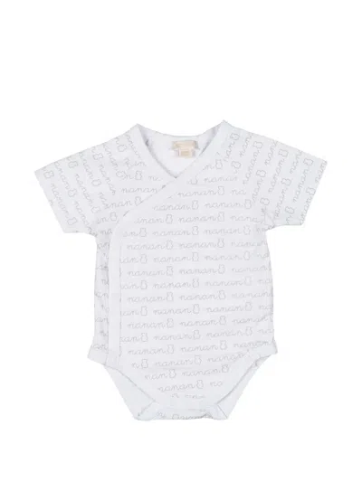 Nanán Babies' Logo印花裹身式连体紧身衣 In 白色
