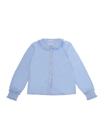 Nanán Ruffled Cotton Oxford Shirt In Blue