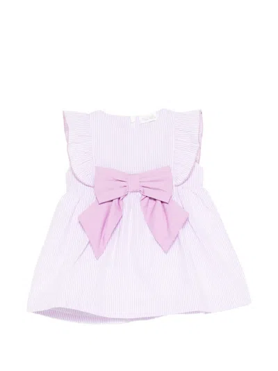 Nanán Babies' Ruffled Striped Bow Dress In Purple