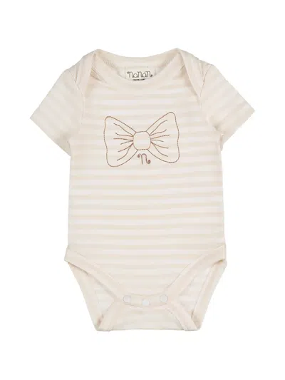 Nanán Babies' Striped Bow-detail Bodysuit In Neutrals