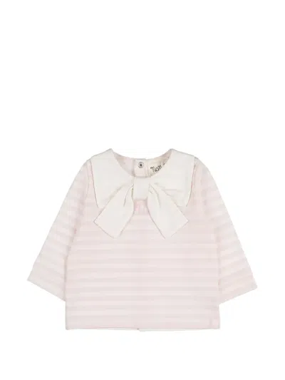 Nanán Babies' Striped Bow-detail Two-piece Pajamas In Pink
