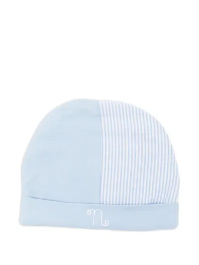Nanán Kids' Striped Embroidered Beanie Hat In Blue
