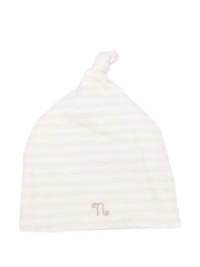 Nanán Kids' Striped Embroidered Beanie Hat In Neutral