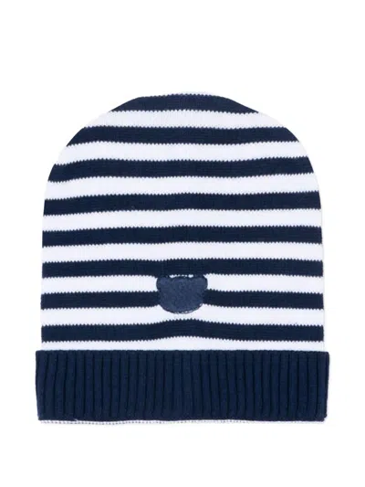 Nanán Babies' Striped Teddy-patch Beanie Hat In Blue