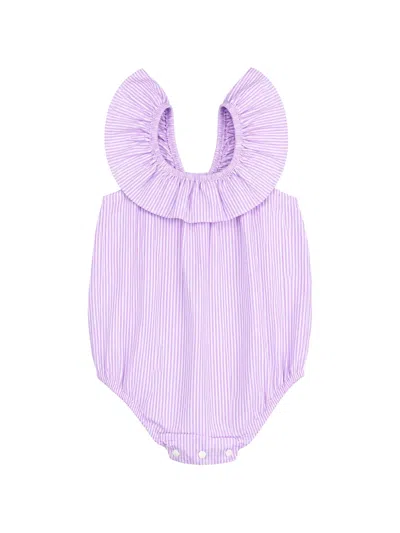 Nanán Babies' Stripe-print Ruffled Bodysuit In Purple