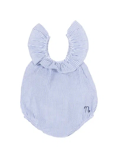 Nanán Babies' Stripe-print Ruffled Swimsuit In Blue