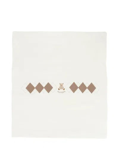 Nanán Teddy-bear Diamond-pattern Blanket In White