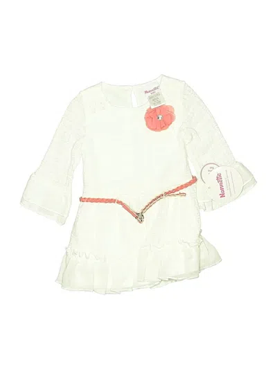 Pre-owned Nannette Kids' 3/4 Sleeve Top Ivory Ruffles Neckline Tops In White
