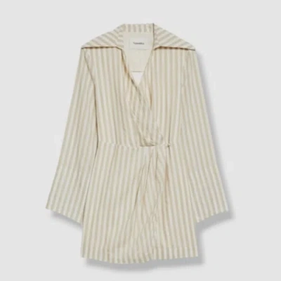 Pre-owned Nanushka $495  Women's Beige Esma Stripe Shirt Dress Size Xxs