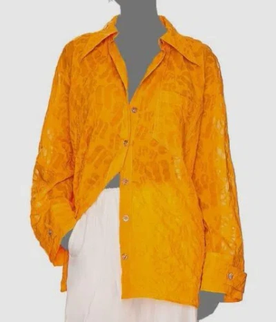 Pre-owned Nanushka $496  Women's Orange Leora Button Up Cotton Blouse Top Size Xl