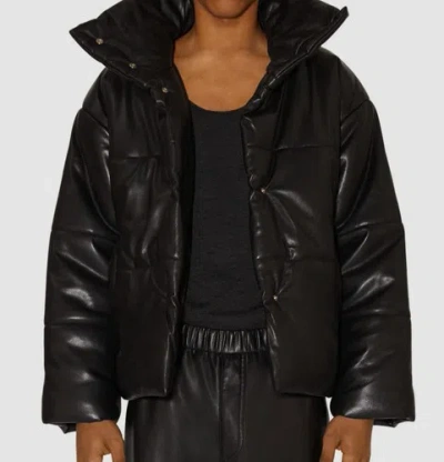 Pre-owned Nanushka $925  Men Black Faux Vegan Leather Hooded Puffer Coat Jacket Size Xs