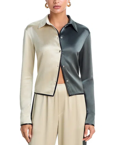 Nanushka Abria Color Blocked Straight Hem Slim Fit Shirt In Green