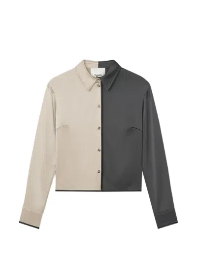 Nanushka Abria Colour-block Straight-hem Shirt In Gray