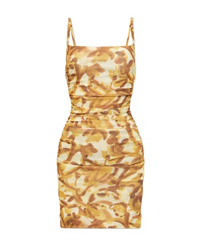 Nanushka Abstract-print Ruched Mini Dress In Nude