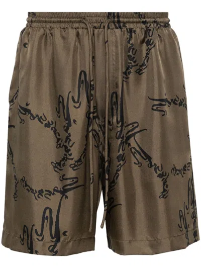 Nanushka Abstract-print Silk Shorts In Green